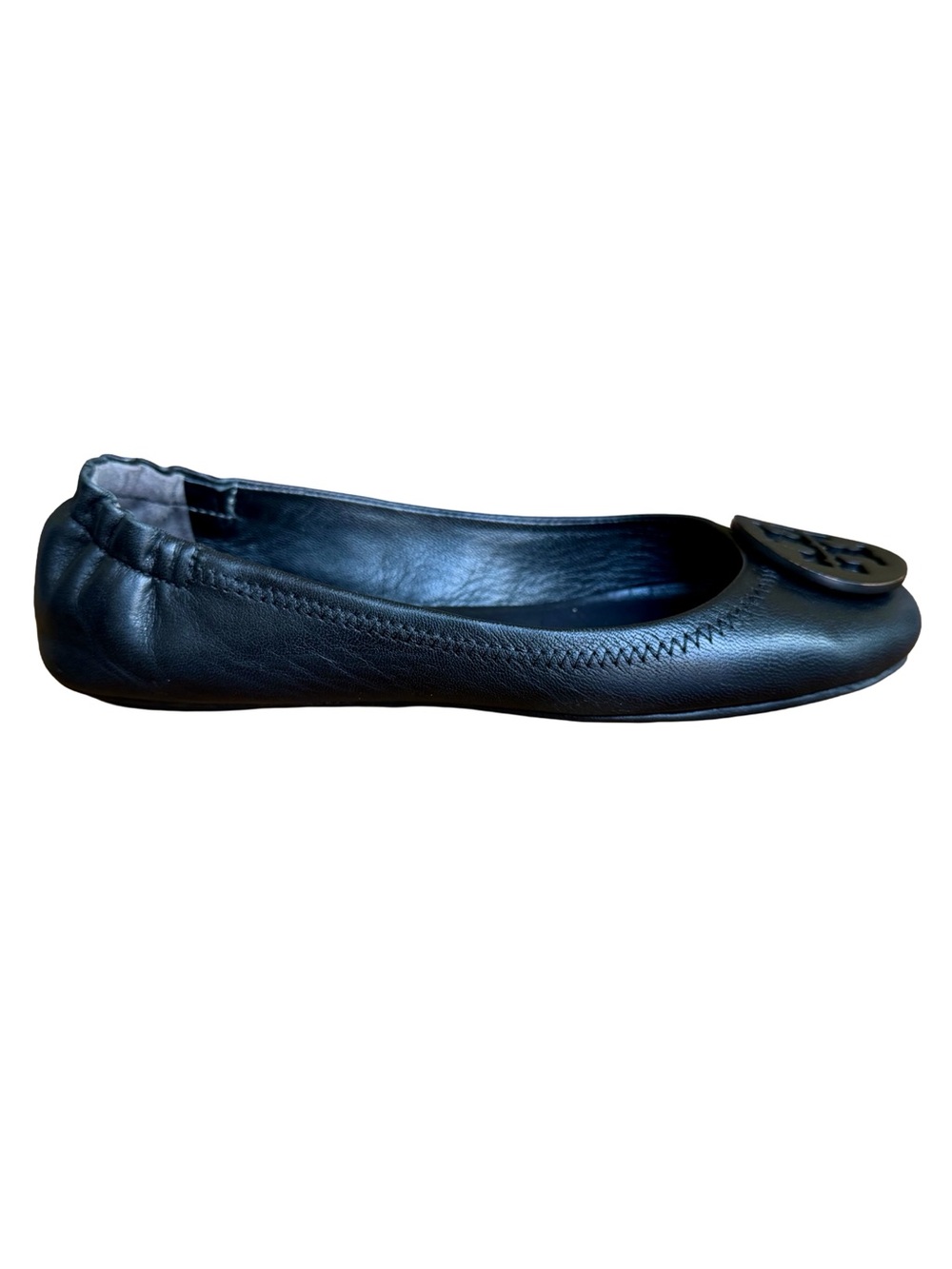 Tory Burch Minnie Travel Ballet Flats Black Leather Logo Size 7 - Picture 6 of 12